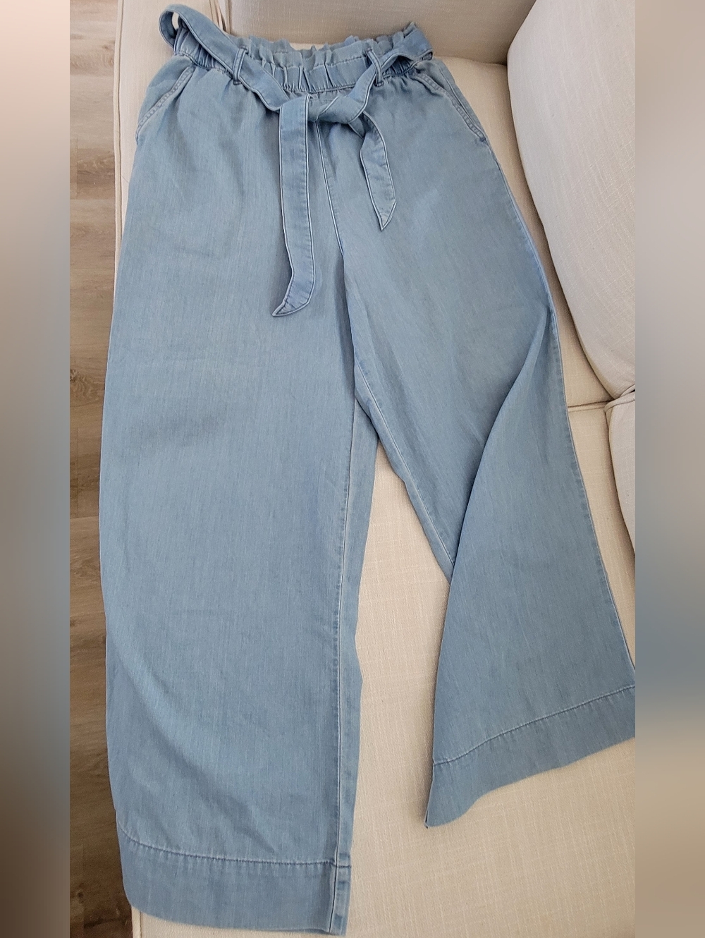 Light Blue Wide-Leg Paperbag Waist Pants 6